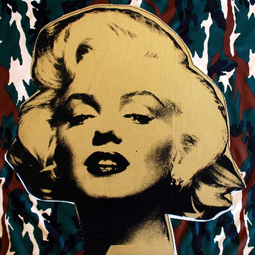 Gold Marilyn on Camouflage fabric
